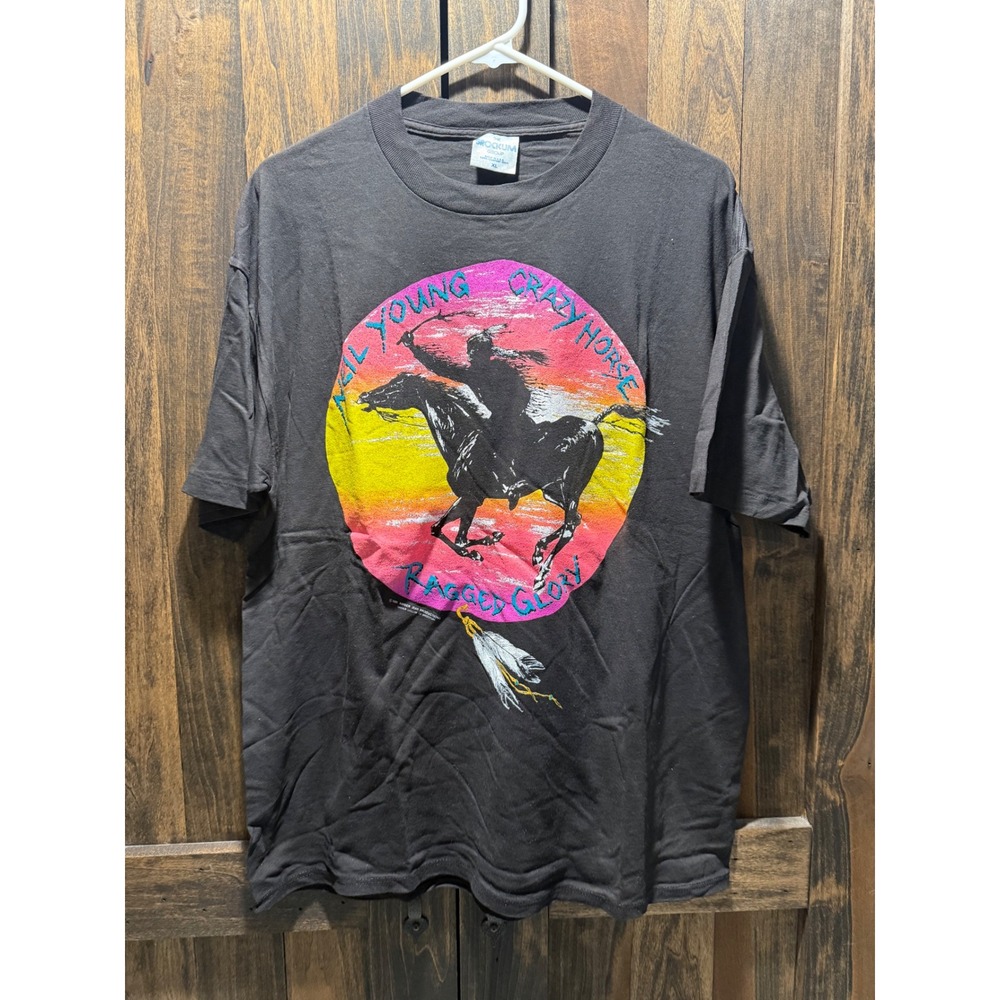 Vintage 1991 Neil Young Crazy Horse Ragged Glory Tour T-Shirt Brockum XL Black
